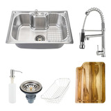 Kit Cuba Para Cozinha Aço Inox Com Acessórios E Tábua Carajás E Torneira Gourmet Monocomando Munim Pingoo casa Prata