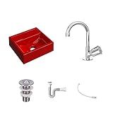 Kit Cuba Q32 C Torneira C50 E Válvula 1 ABS Sifão Pvc Flexível Vermelho