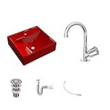 Kit Cuba Q39 C Torneira C50 E Válvula 1 ABS Sifão Pvc Flexível Vermelho