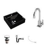 Kit Cuba Q39 C Torneira Luxo 1195 Metal Válvula Click 1 G Sifão Cromado Flexível Preto