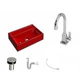 Kit Cuba Q45 C Torneira Luxo 1195 Metal Válvula Click 1 B 2 6cm Sifão Pvc Flexível Vermelho