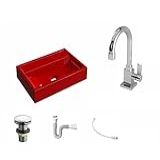 Kit Cuba Q45 C Torneira Luxo 1195 Metal Válvula Click 1 G Sifão Pvc Flexível Vermelho