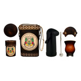 Kit Cuia Garrafa Pressão Mateira Chimarrão Couro Legítimo