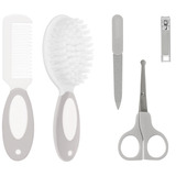 Kit Cuidados Higiene Bebê Escova pente tesoura cortador Cinz