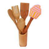 Kit Culinária Jogo Colher De Pau Bambu
