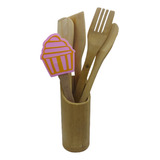 Kit Culinária Jogo Colher De Pau Bambu