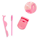 Kit Curvador Modelador Cílios Pinça Aplicação Escovinha Make Cor Rosa