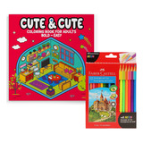 Kit Cute Cute Coloring Book For Adults 2 Ed Rosa Livro De Colorir Com Lápis De Cor