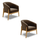 Kit De 2 Poltronas D rossi Stella Base De Madeira Suede Cor Marrom