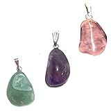 Kit De 3 Pingentes Quartzo Verde- Ametista E Quartzo Rosa -