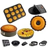 Kit De 4 Formas Antiaderentes - 1 Luva Térmica De Silicone E Algodão- 1 Forma De Bolo - 1 Forma Cupcake 12 Cavidades - 1 Forma De Bolo Redonda Fundo Removível - 1 Forma De Torta Fundo Removível