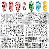 Kit De 6 Peças De Carimbos De Unhas De Natal Com Imagem De Aço Inoxidável Placa De Estampagem De Unhas De Natal Floco De Neve Papai Noel Meias De Alce Pinguim Modelos De Esmalte De Gel Para