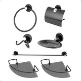 Kit De Acessórios Banheiro Inox Porta Shampoo De Vidro Preto