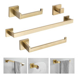 Kit De Acessórios Para Banheiro Lavabo 4 Peças Luxo Aço Inox 304 Cor Dourado Acabamento Escovado Acetinado Brinovar