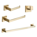 Kit De Acessórios Para Banheiro Lavabo Gold Banho Dourado Inox 304 Escovado Luxo 4 Peças