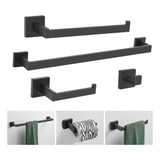 Kit De Acessorios Para Banheiro Preto 4 Peças Inox