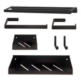 Kit De Acessórios Para Banheiro Preto 7 Peças Linha Premium