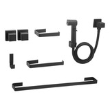 Kit De Acessórios Para Banheiro Quadrado Preto Completo Luxo