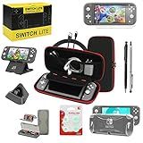 Kit De Acessórios Switch Lite  Kit Com Estojo De Transporte  Capa De TPU Com Protetor De Tela  Base De Carregamento  Suporte De Jogo  Capa De Cartão De Jogo  Cabo USB  Stylus  Tampas De Polegar Para Nintendo Switch Lite  Preto 