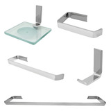 Kit De Acesssórios Para Banheiro 5 Pç Saboneteira Vidro Luxo