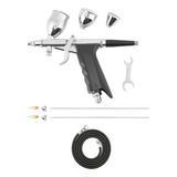 Kit De Aerógrafo Aerógrafo De Gatilho Duplo Ferramenta De Pu Prateada preta