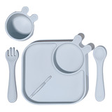 Kit De Alimentação Infantil Silicone 4 Peças Azul Petit Piá