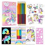 Kit De Almofadas De Colorir De Unicórnio Para Meninas Livro De Colorir De Unicórnio Com 30 Páginas Para Colorir 10 Papéis De Arranhar Arco íris 16 Lápis De Cor Para Desenhar Pintura Kit De Colorir De Viagem Para Crianças E Meninas De 3 A 12 Anos