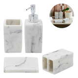 Kit De Banheiro 4 Peças Acessórios Lavabo Resina Mármore 131