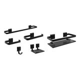 Kit De Banheiro 6 Pçs Luxo Preto Com Porta Shampoo 25 Cm