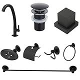Kit De Banheiro Preto Fosco Torneira Bancada Preta Abs Acabamento Preto Quadrado Valvula Click 1