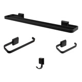 Kit De Banheiro Preto Quadrado Duplo 4 Peças Luxo