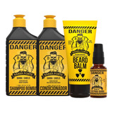 Kit De Barba Shampoo Cond Balm Óleo Danger Barba Forte