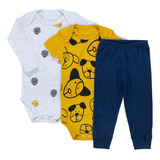 Kit De Bebê 3 Peças Estampadinho Dog Até 12 Meses