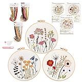 Kit De Bordado Harimau Para Iniciantes Estampa Floral De Plantas Conjunto De Kits De Ponto Cruz Incluindo Pano De Bordado Estampado Com 3 Argolas De Bordado Linhas Coloridas E Ferramentas Flor