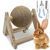 Kit De Brinquedo De Arranhar Coelho De Madeira Natural Sisal Bola De Atividade Para Arranhar Coelhinhos Com Garra De Sino Para Ambientes Internos Furões Chinchilas Gatinhos Pequenos Animais