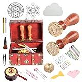 Kit De Carimbos De Cera Com 18 Peças Geometria Sagrada Conjunto De Carimbos De Cera Inclui Uma Pequena Caixa De Joias No Peito Do Tesouro 2 Cabeças De Selo De Cera De Vedação Selo De Flor Da Vida Selo De Cera Para Crianças