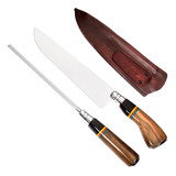 Kit De Churrasco Faca E Chaira Inox 10 Polegadas Detalhe Rs
