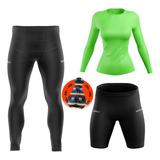 Kit De Ciclismo Feminino Camisa Proteção Solar Calça E Short
