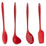 Kit De Colher Concha Espátula E Escumadeira Em Silicone Vermelho 