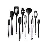Kit De Colheres Escumadeiras E Espatulas De Silicone 10 Peças PRETA 