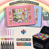 Kit De Colorir Bobbie Goods Livro Capa Dura 50 Páginas Canetas Marcador Permanente 160 Pontas 80 Cores