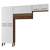 Kit De Cozinha 8 Portas Lile Branco Nogueira Ripado