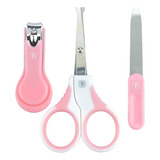Kit De Cuidado Para Bebês Pimpolho Kit Higiêne Manicure Com Cortador De Unha Lixa E Tesoura Com Ponta Arredondada Para Bebês E Crianças Infantil Pimpolho Rosa X 3