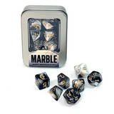 Kit De Dados Marble Black White Preto E Branco Para Rpg Buró