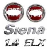 Kit De Emblemas Fiat Siena + Elx + 1.4 + Grade E Mala 05/08
