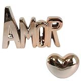 Kit De Enfeite Palavra Decorativo De Cerâmica Enfeite Amor E Coração Para Sala Rack Nichos Rosê Gold Naneh Decor