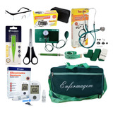 Kit De Enfermagem Luxo Verde Premium Com Medidor De Glicose