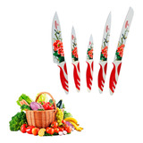 Kit De Facas Decoradas Para Cozinha Estampas Florais 5 Peças