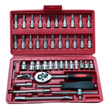 Kit De Ferramentas 46 Peças Jogo De Soquetes Chave Catraca