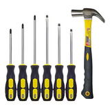 Kit De Ferramentas Jogo De 6 Chaves Fenda E Philips Martelo